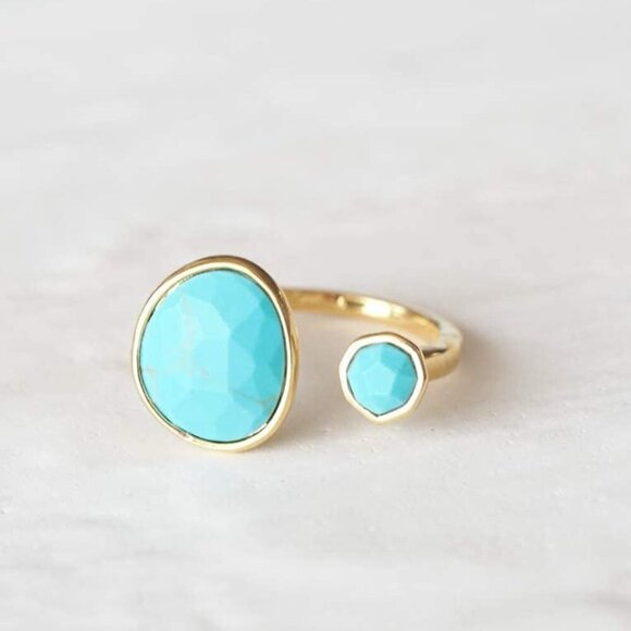 Bold 14K Gold-Plated Statement Ring-Unisize-Blue Turquoise - Picture 2 of 5